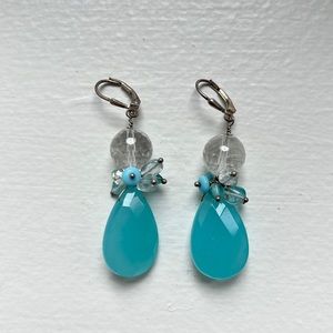Blue Jade, Crystal and Sterling Silver drop earrings